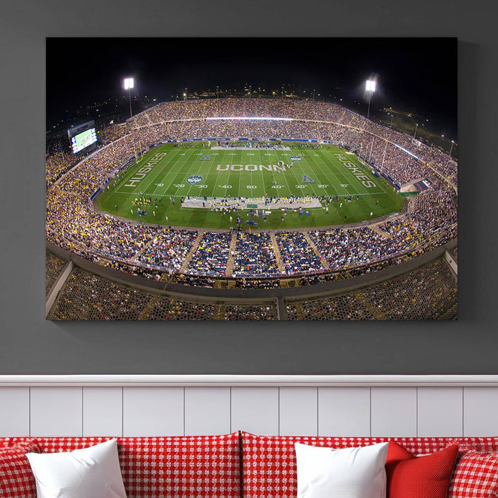 The University of Connecticut UCONN Huskies Football Team Print - East Hartford Pratt & Whitney Stadium Wall Art Canvas Print