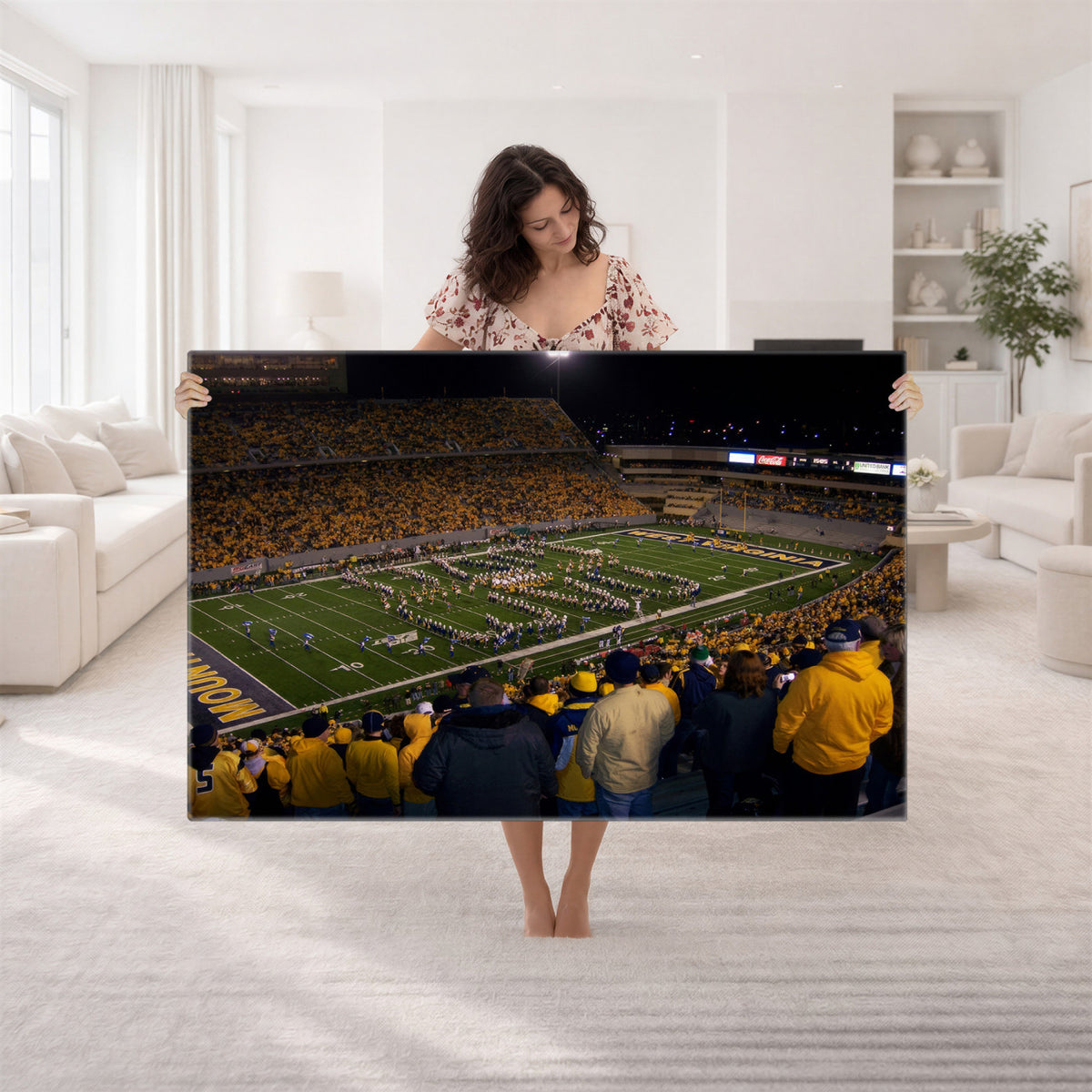 58154-MGV-CV-36X24 - West Virginia University Mountaineers Football Team Print, Milan Puskar Stadium, Morgantown