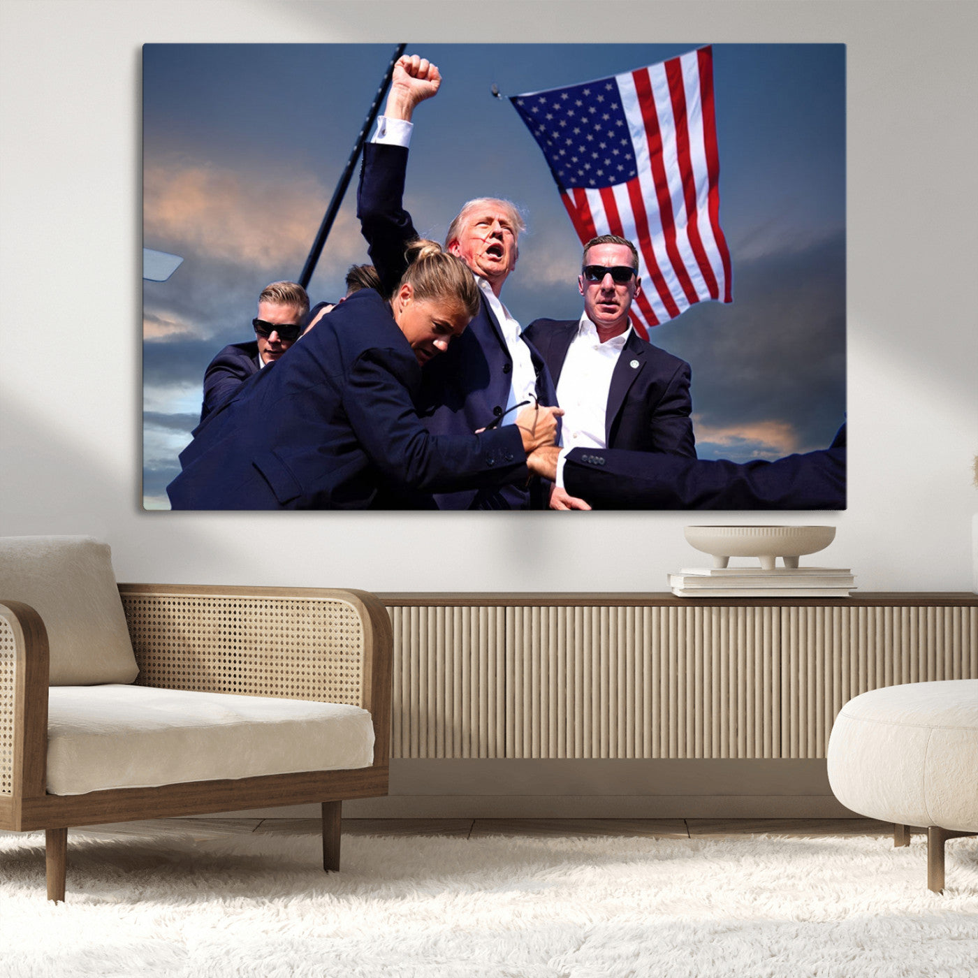 MGV-CV-36X24 - Donald Trump Assassination Attempt Wall Art Print, Trump Historic Footage - Iconic Reaction by Trump