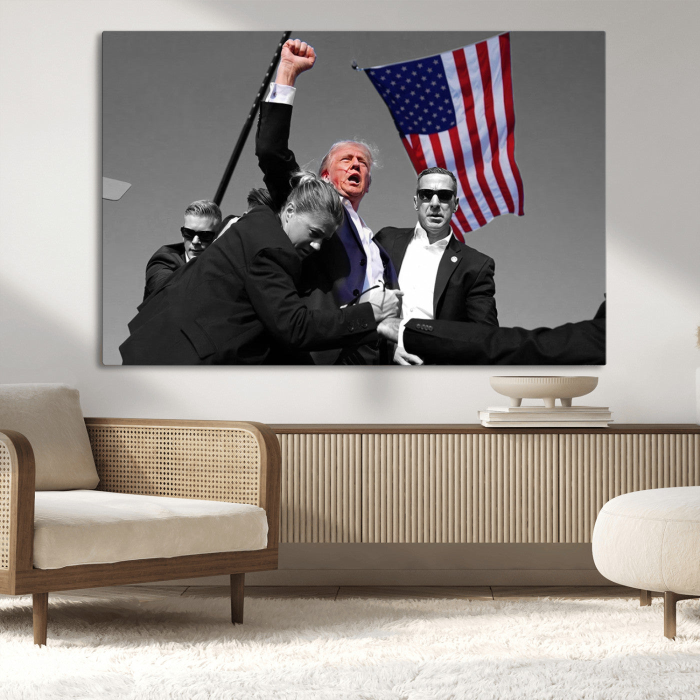 MGV-CV-36X24 - Donald Trump Assassination Attempt Wall Art Print, Trump Historic Footage - Iconic Reaction by Trump