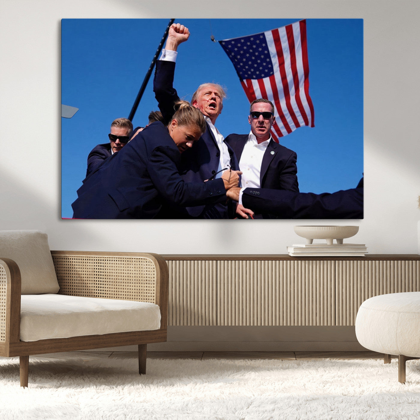 MGV-CV-36X24 - Donald Trump Assassination Attempt Wall Art Print, Trump Historic Footage - Iconic Reaction by Trump