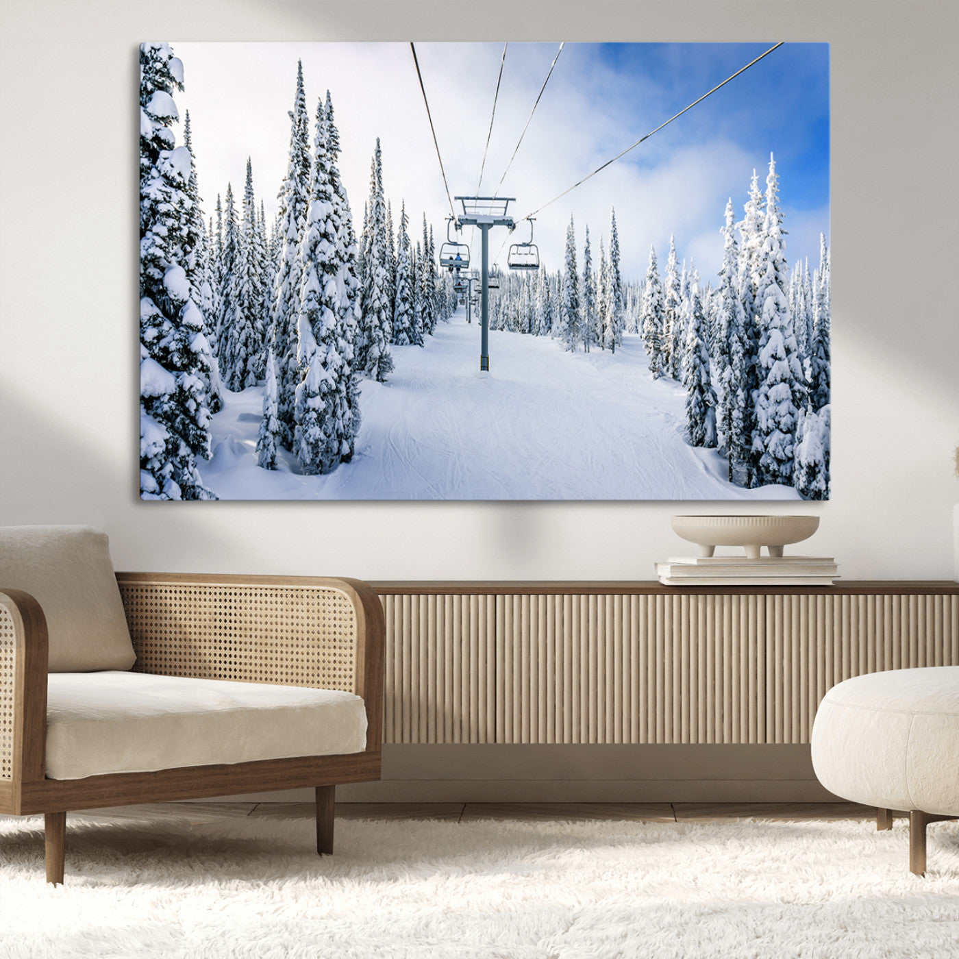 MGV-CV-36X24 - Winter Ski Lift Wall Art Print - Landscape Wall Art | Snowy Mountain Adventure | Perfect for Cabin