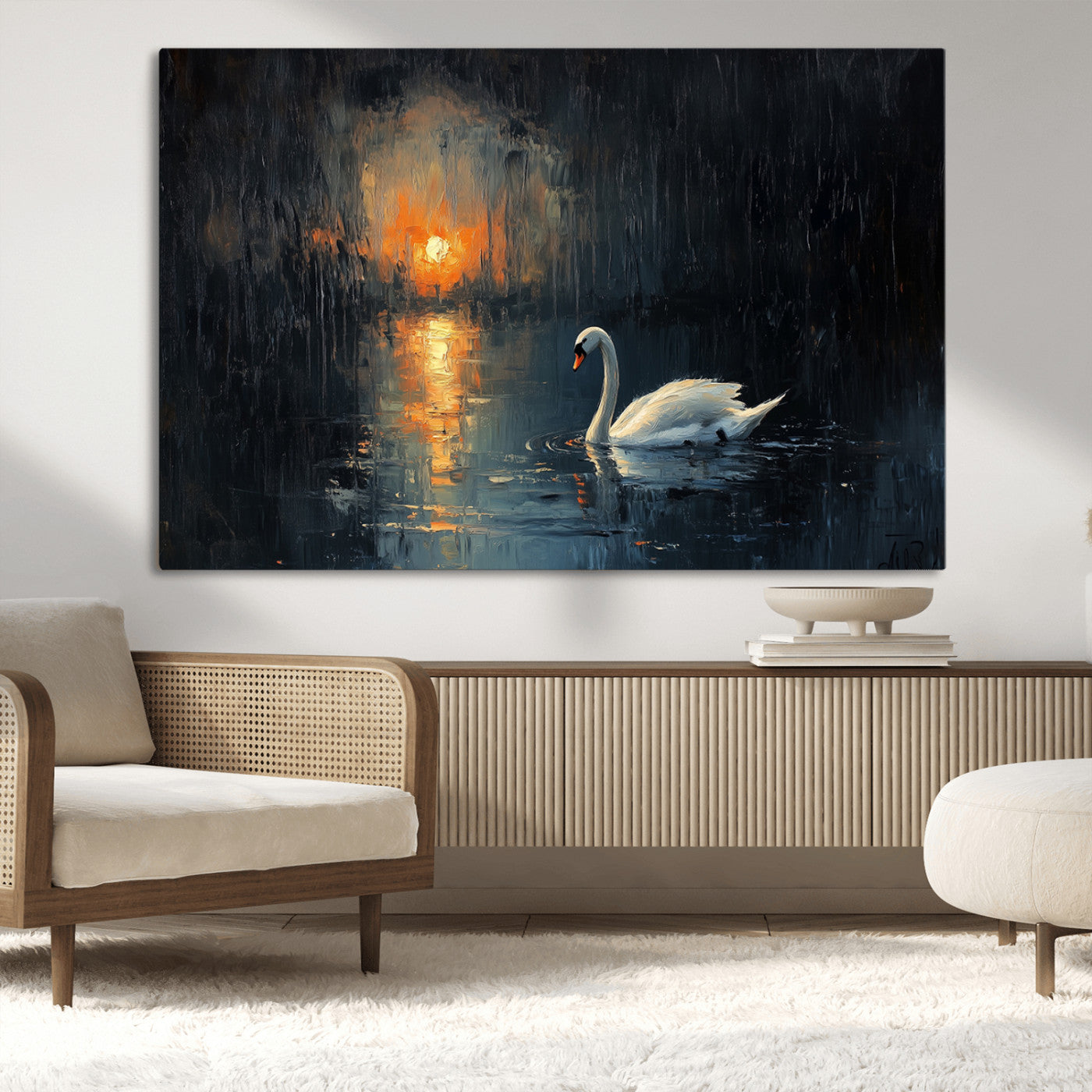 MGV-CV-36X24 - Abstract Swan on Water Wall Art Canvas Print - Elegant Nature Scene for Modern Home Decor