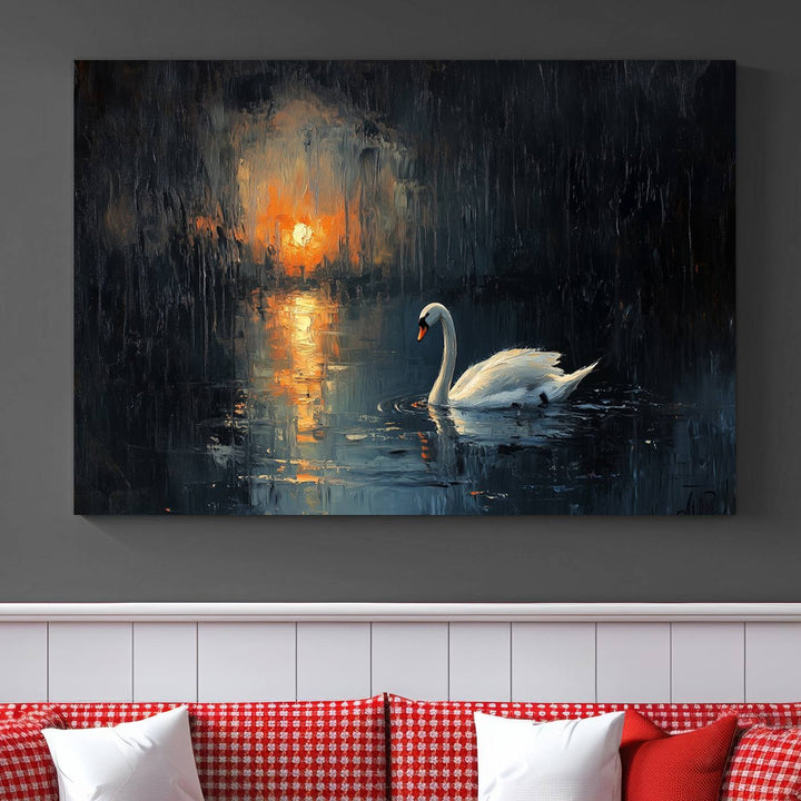 Abstract Swan on Water Wall Art Canvas Print - Elegant Nature Scene for Modern Home Decor