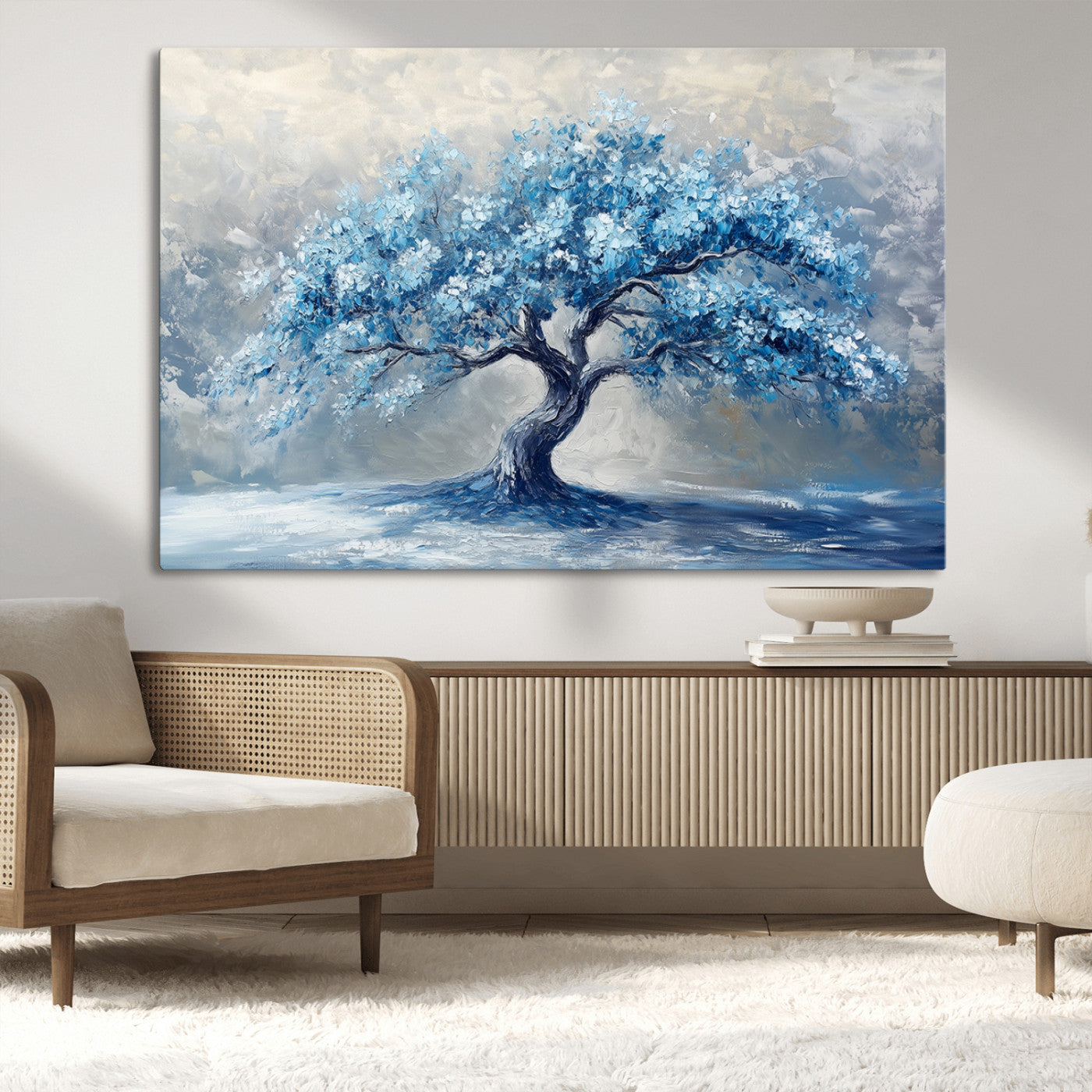 MGV-CV-36X24 - Abstract Blue Tree Art Canvas Print, Majestic Tree Wall Art Print for Farmhouse Decor