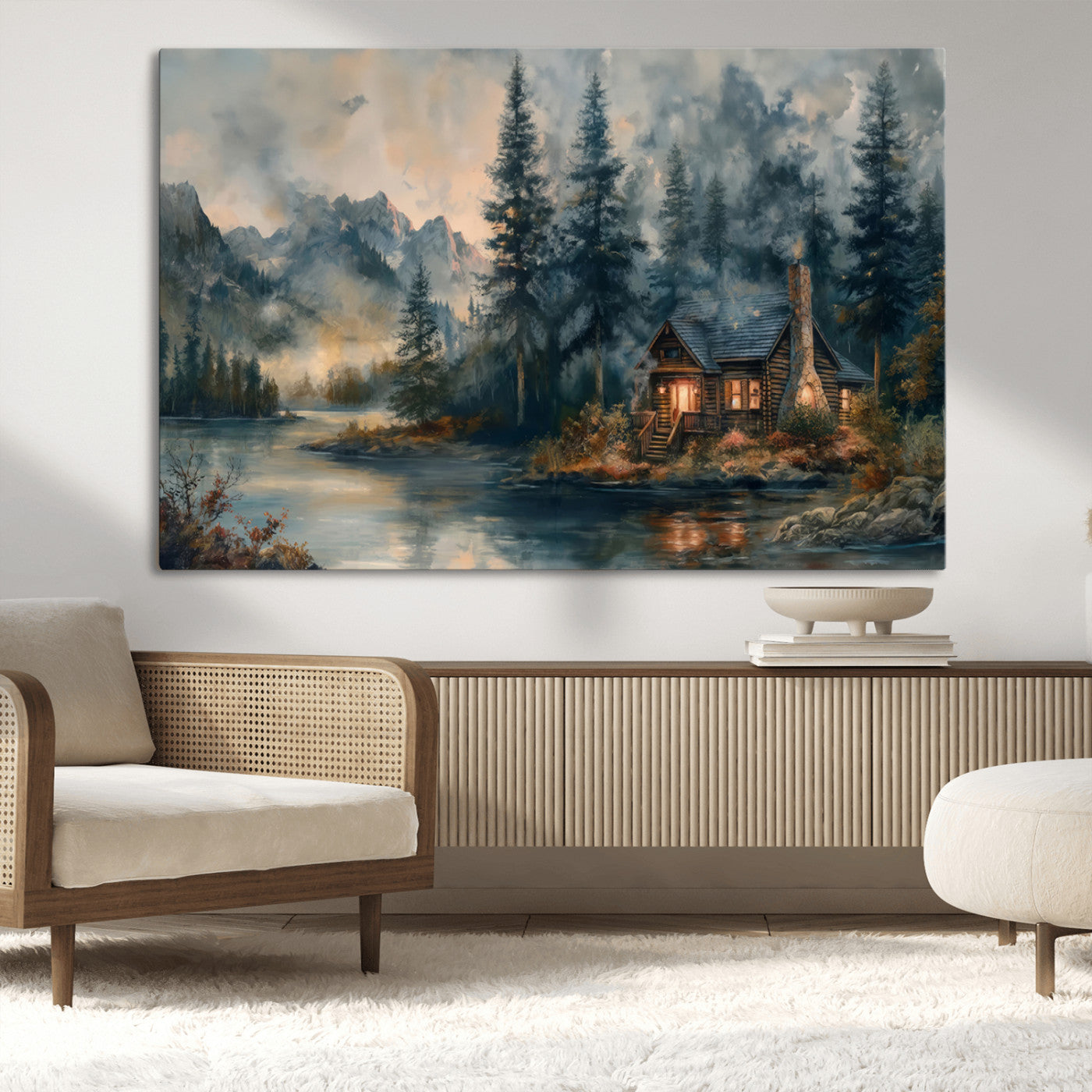 MGV-CV-36X24 - Rustic Cabin Woods Wall Art Print | Lake in a Forest Canvas Print | Cabin, Lodge, and Farmhouse