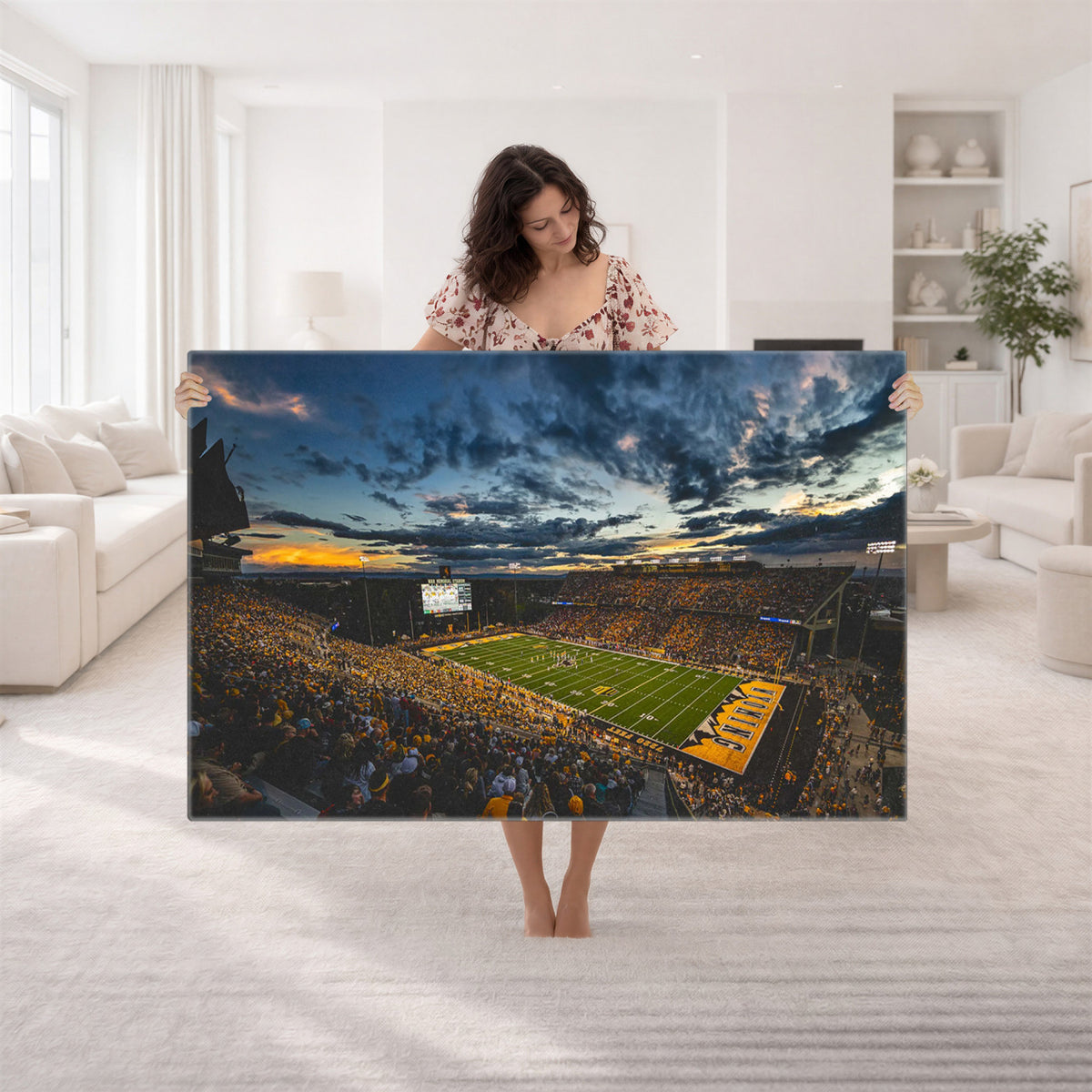 61020-MGV-CV-36X24 - University of Wyoming Cowboys Football Team Print, Laramie, Framed and Ready to Hang