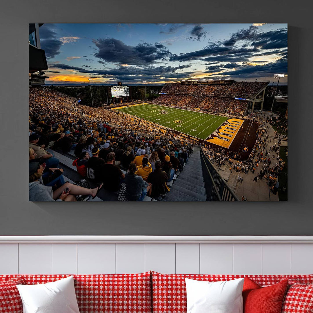 Cowboy Football War Memorial Stadium Wall Art | Ready to Hang Canvas Print of College Football Stadium at Sunset | Perfect for Sports Fans and Football Enthusiasts