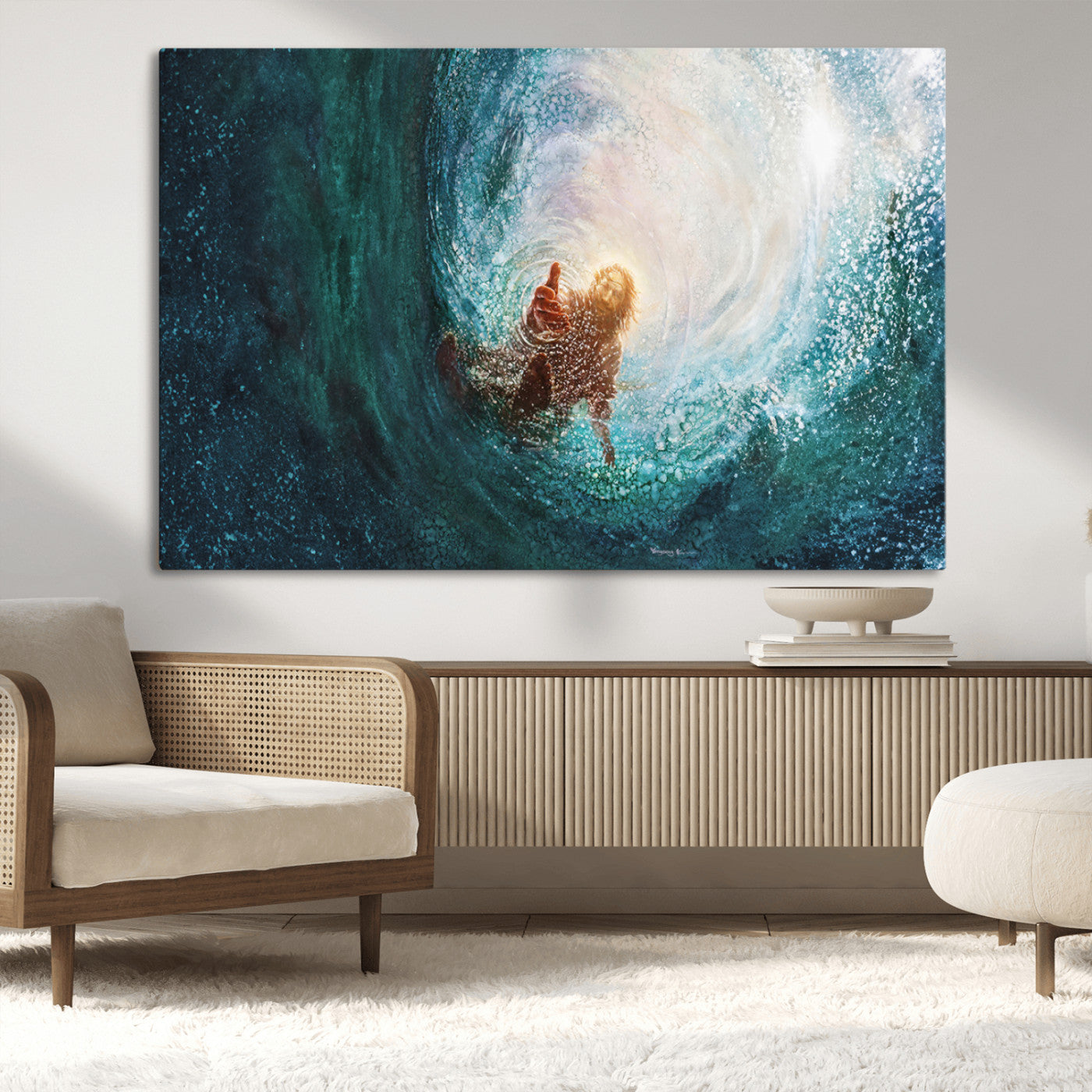 MGV-CV-36X24 - Powerful Jesus Canvas Print - Hand of Salvation, Inspirational Wall Art - Framed, Ready to Hang for
