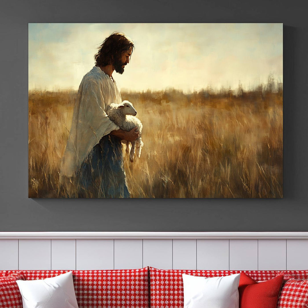 Jesus the Good Shepherd Wall Art Canvas Print - Inspirational Christian Religious Print for Prayer Room Decor