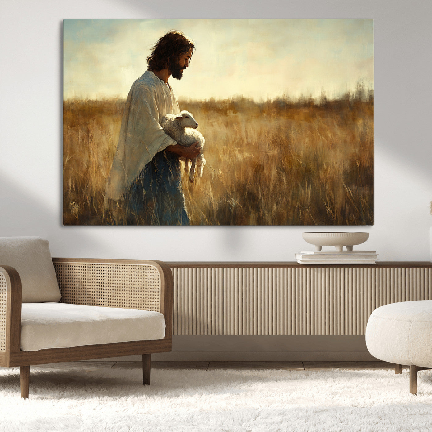 MGV-CV-36X24 - Jesus the Good Shepherd Wall Art Canvas Print - Inspirational Christian Religious Print for Prayer