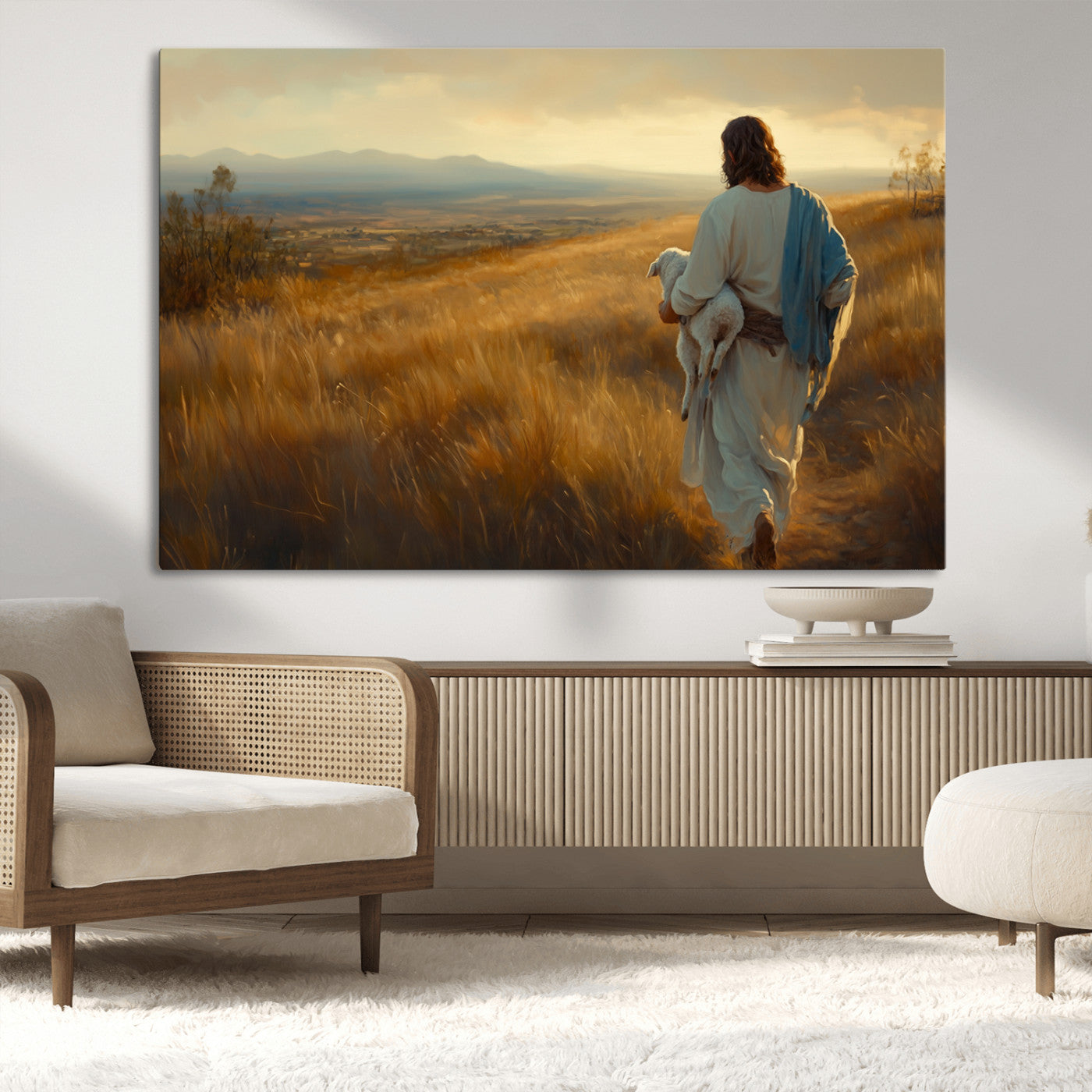 MGV-CV-36X24 - Jesus the Good Shepherd Wall Art Canvas Print - Inspirational Christian Religious Print for Prayer