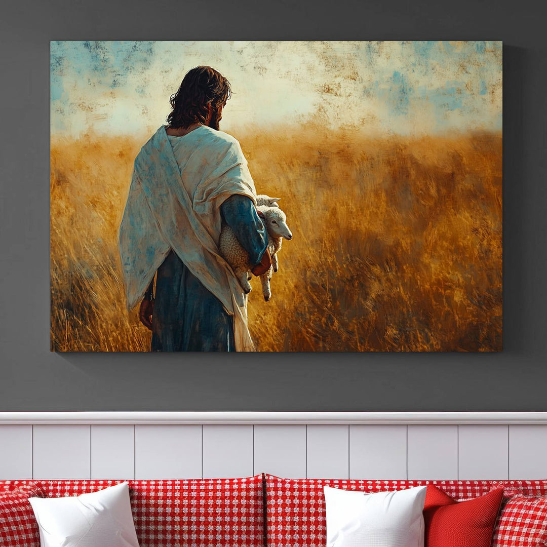 Jesus the Good Shepherd Wall Art Canvas Print - Inspirational Christian Religious Print for Prayer Room Decor