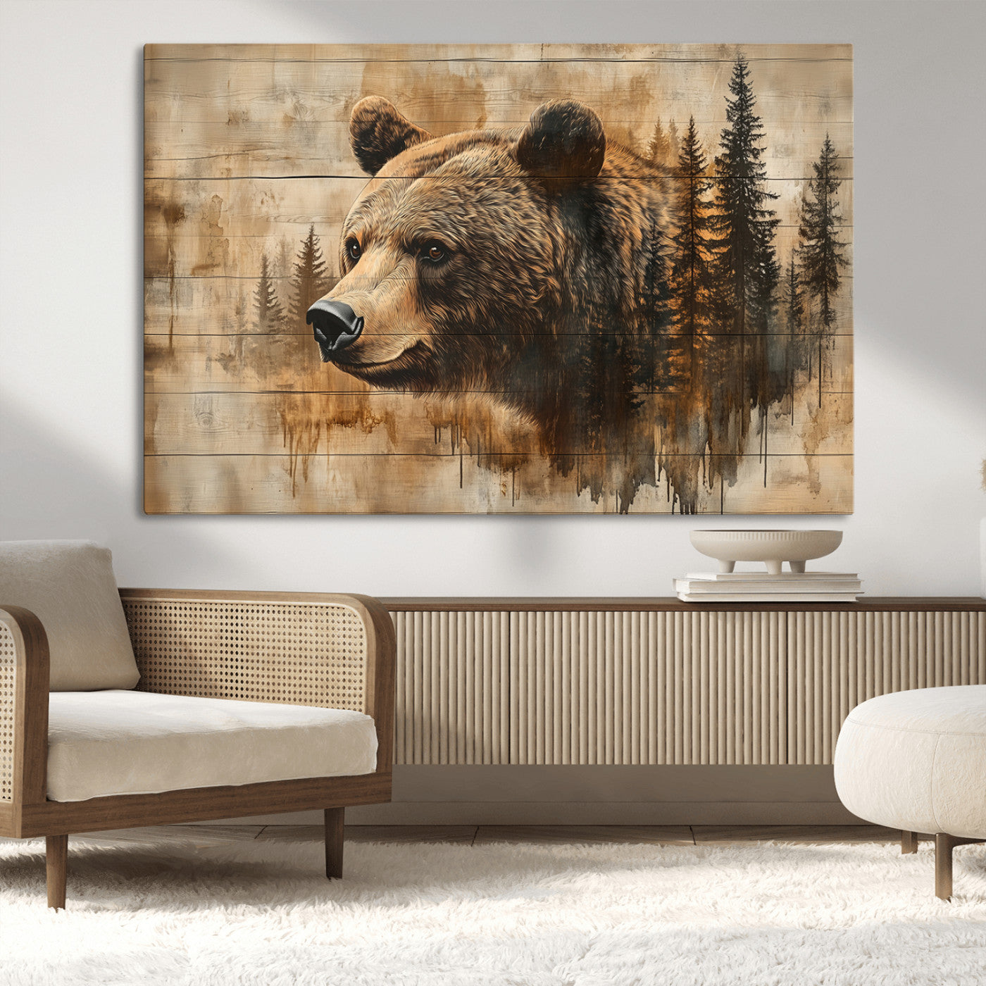 MGV-CV-36X24 - Rustic Grizzly Bear Wall Art, Abstract Grizzly 399 Bear Wall Art Canvas Print - Woodland Wildlife