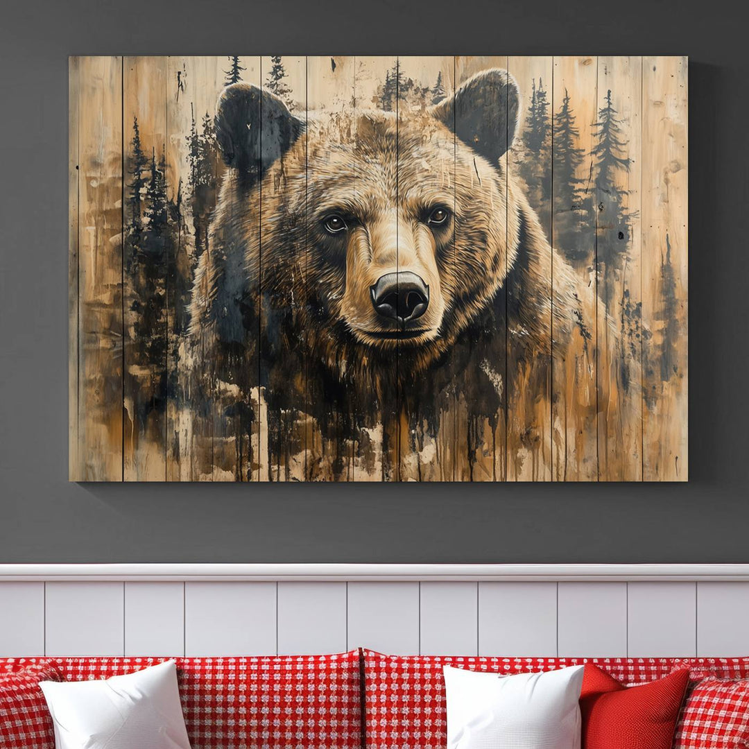 Rustic Bear Wall Art Canvas Print | Framed & Ready to Hang | Rustic Animal Artwork for Living Room, Office, Cabin, or Nature-Inspired Décor