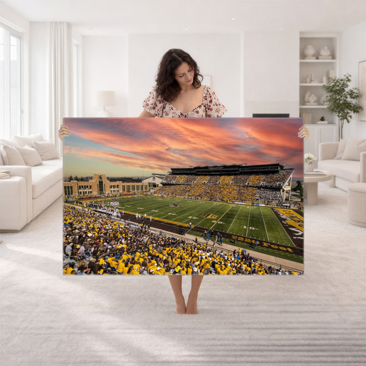90508-MGV-CV-36X24 - University of Wyoming Cowboys Football Team Print, Laramie, Extra Large Game Room Wall Decor