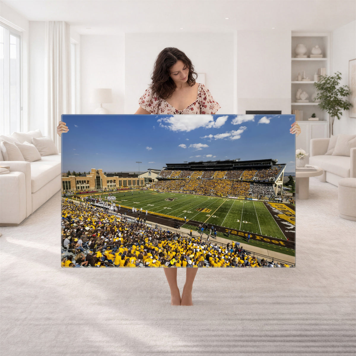75112-MGV-CV-36X24 - University of Wyoming Cowboys Football Team Print, Laramie, Home Bar Wall Decor