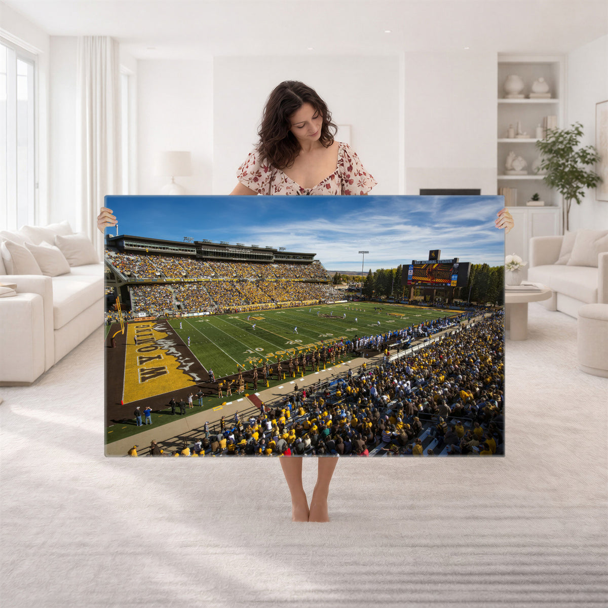 89846-MGV-CV-36X24 - University of Wyoming Cowboys Football Team Print, Laramie, Man Cave Wall Decor