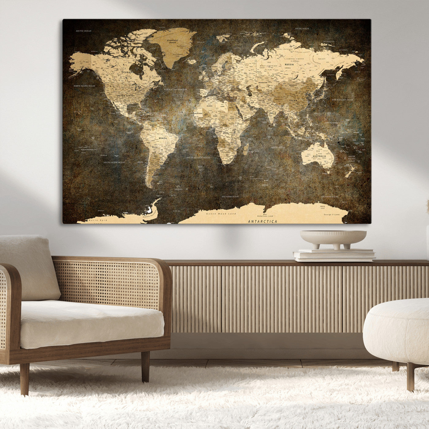 MGV-CV-36X24 - Push Pin World Map Canvas Print – Framed Wall Art for Couples to Track Their Travels – Anniversary