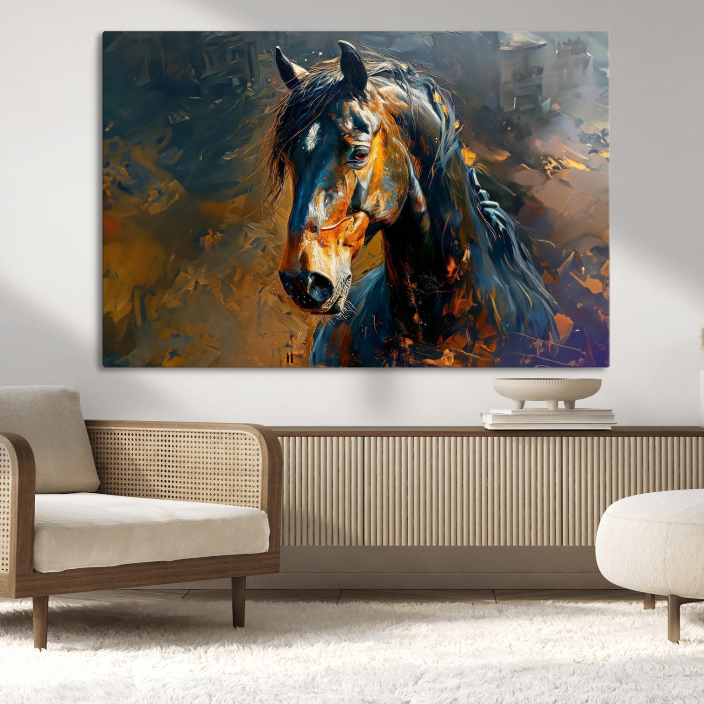 MGV-CV-36X24 - Abstract Horse Wall Art Canvas Print | Farmhouse Wall Decor | Western Cabin Art | Rustic Horse Decor