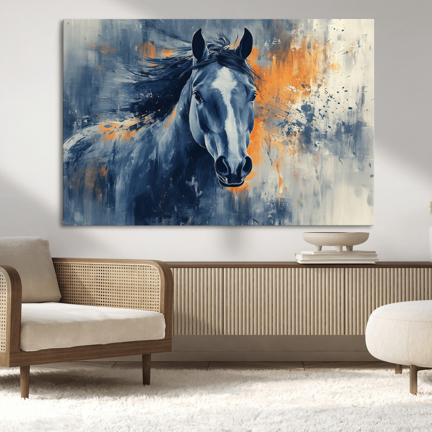 MGV-CV-36X24 - Abstract Blue Horse Wall Art Print Canvas | Horse Wall Art Print | Western Decor for Farmhouse |