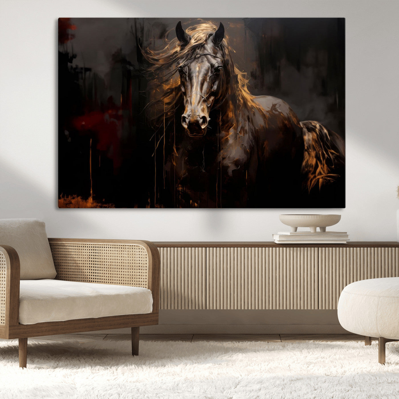 MGV-CV-36X24 - Abstract Black Horse Canvas Print for Farmhouse Wall Art | Abstract Equine Wall Art | Western Decor