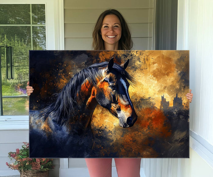 Abstract Horse Art Print - Abstract Canvas Wall Art | Perfect for Rustic Farmhouse, Modern, or Equestrian Wall Decor | Horse Lovers Home Decor