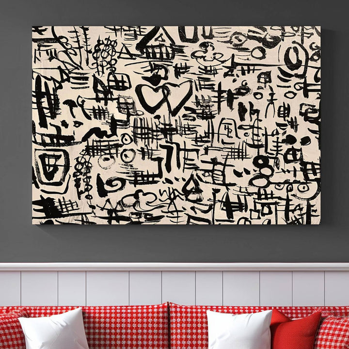 Love-in-People and Love and Chaos Abstract Wall Art | Bold Black and White Ready to Hang | Modern Expressionist Graffiti-Inspired Decor