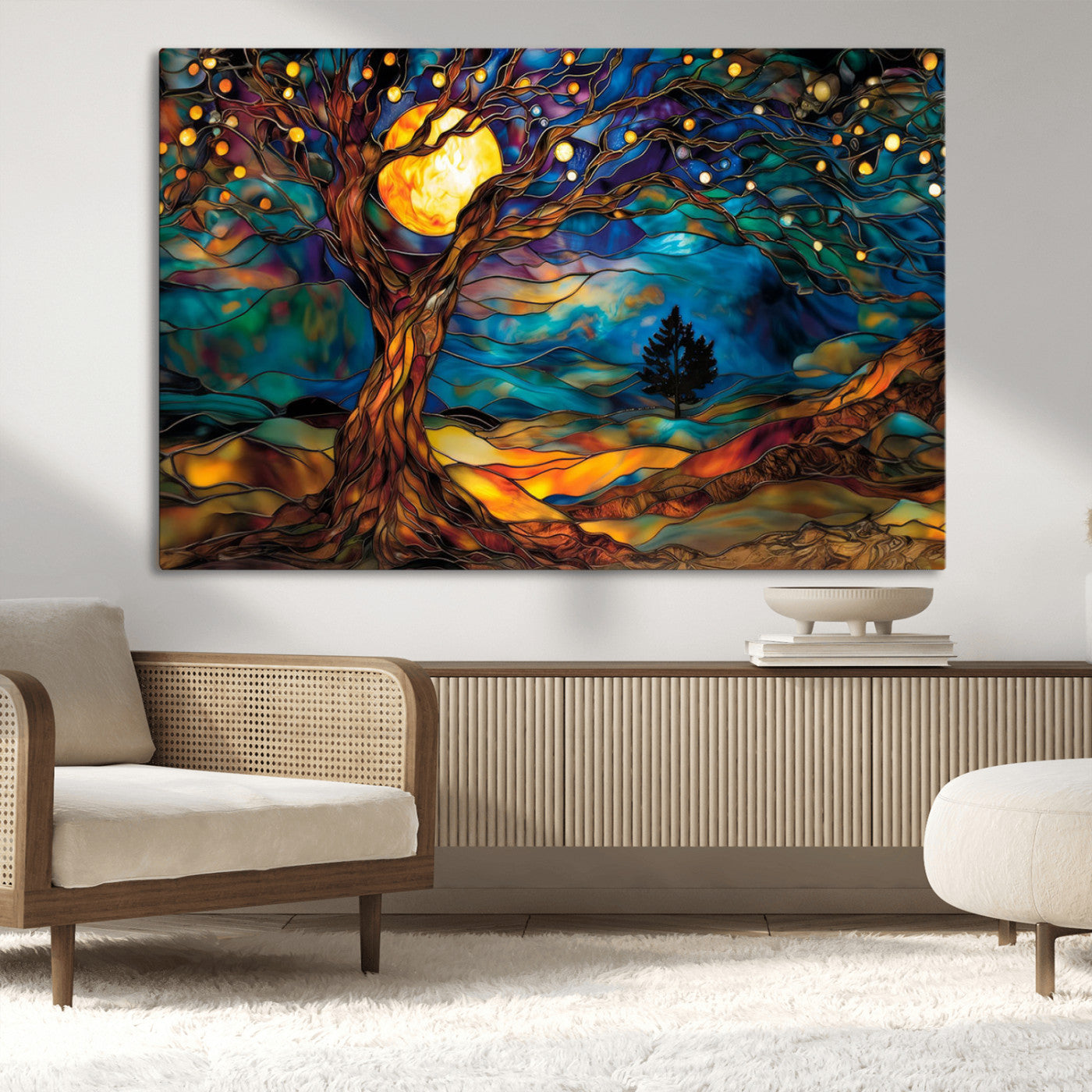 MGV-CV-36X24 - Tree of Life Wall Art - Yggdrasil Tree of Life Canvas Print - Vibrant Moonlit Tree Wall Art,  Tree