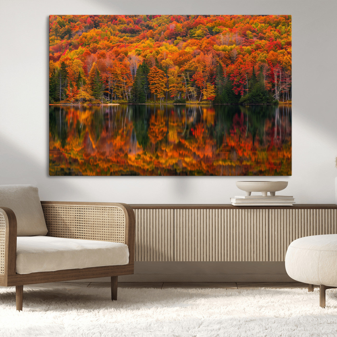 MGV-CV-36X24 - Fall Foliage Wall Art - Autumn Reflection Canvas Print, Stunning Fall Foliage Wall Art, Serene Lake