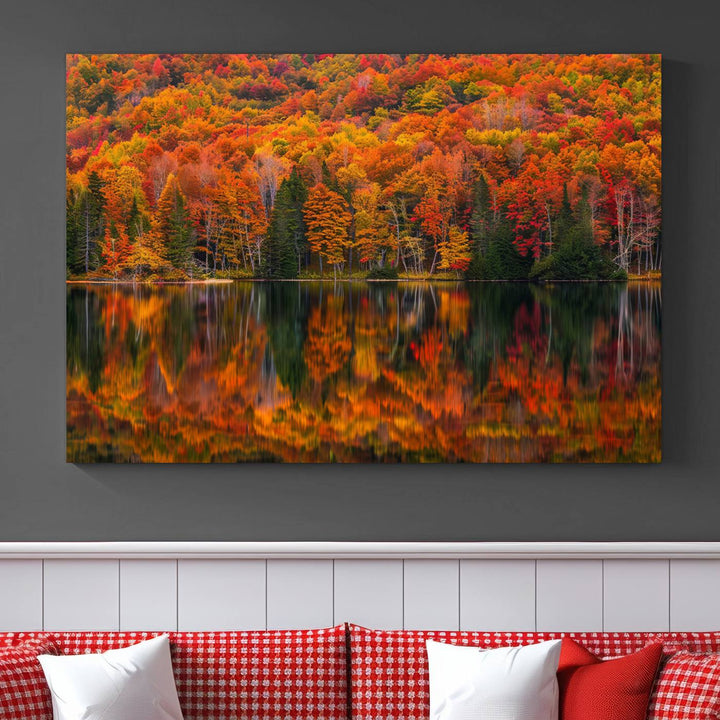 Autumn Reflection Canvas Print, Stunning Fall Foliage Wall Art, Serene Lake Landscape, Perfect Seasonal Decor Print