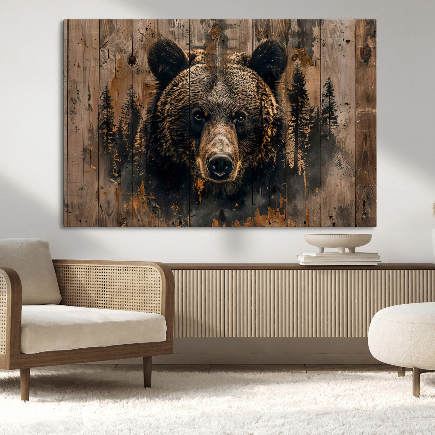 MGV-CV-36X24 - Rustic Grizzly 399 Wall Art | Triptych Canvas Print | Rustic Cabin Wall Decor | Perfect for