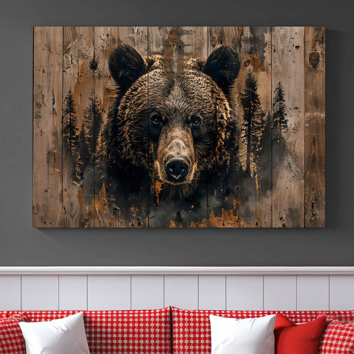 Rustic Bear Wall Art | Triptych Canvas Print | Rustic Cabin Wall Decor | Forest-Inspired Animal Art | Perfect for Farmhouse or Woodland Print