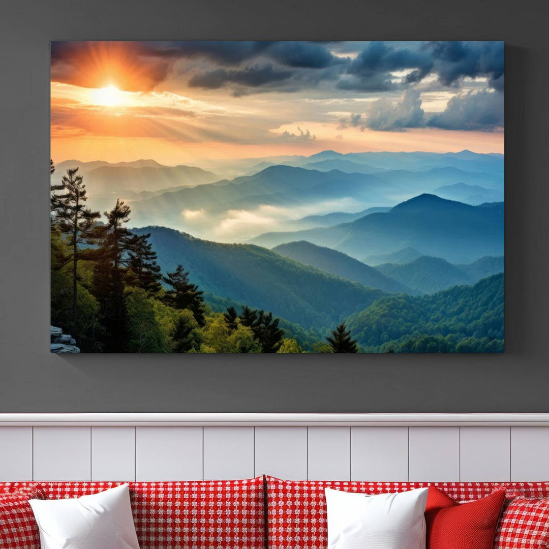 Sunrise Over Mountain Range Wall Art | Canvas Print Ready to Hang | Perfect for Farmhouse Wall Decor, Cabin Wall Art, Nature-Inspired Home