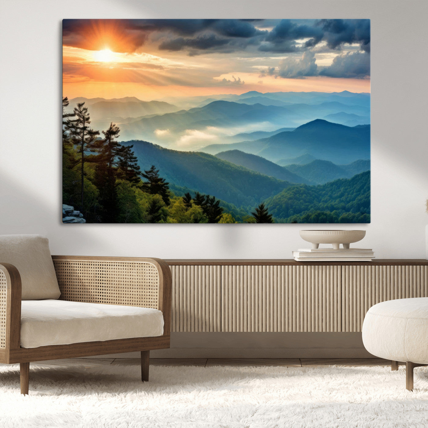 MGV-CV-36X24 - Sunrise Over Mountain Range Wall Art Canvas Print, Farmhouse Wall Decor, Cabin Wall Art