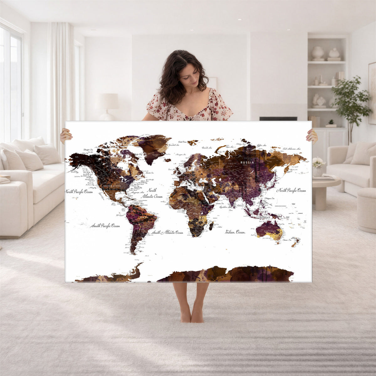 50611-PAN-FL-20X10 - World Map Canvas Print | Detailed Map of the World Wall Art
