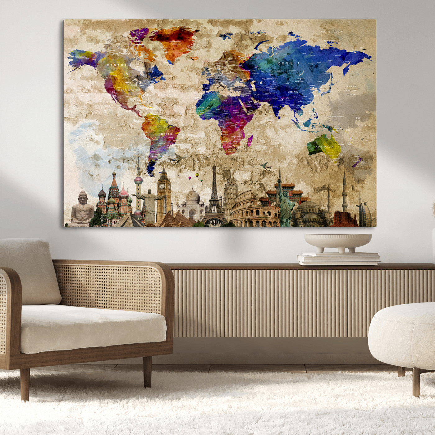 MGV-CV-36X24 - Push Pin World Map Canvas Print – Framed Wall Art for Couples to Track Their Travels – Anniversary