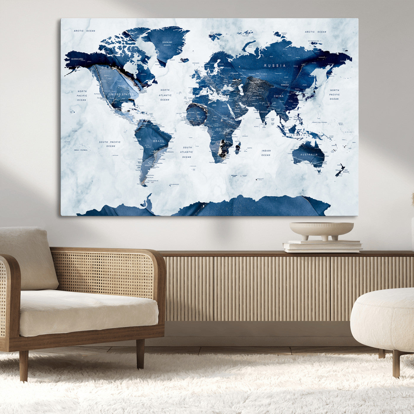 MGV-CV-36X24 - Push Pin World Map Canvas Print – Framed Wall Art for Couples to Track Their Travels – Anniversary