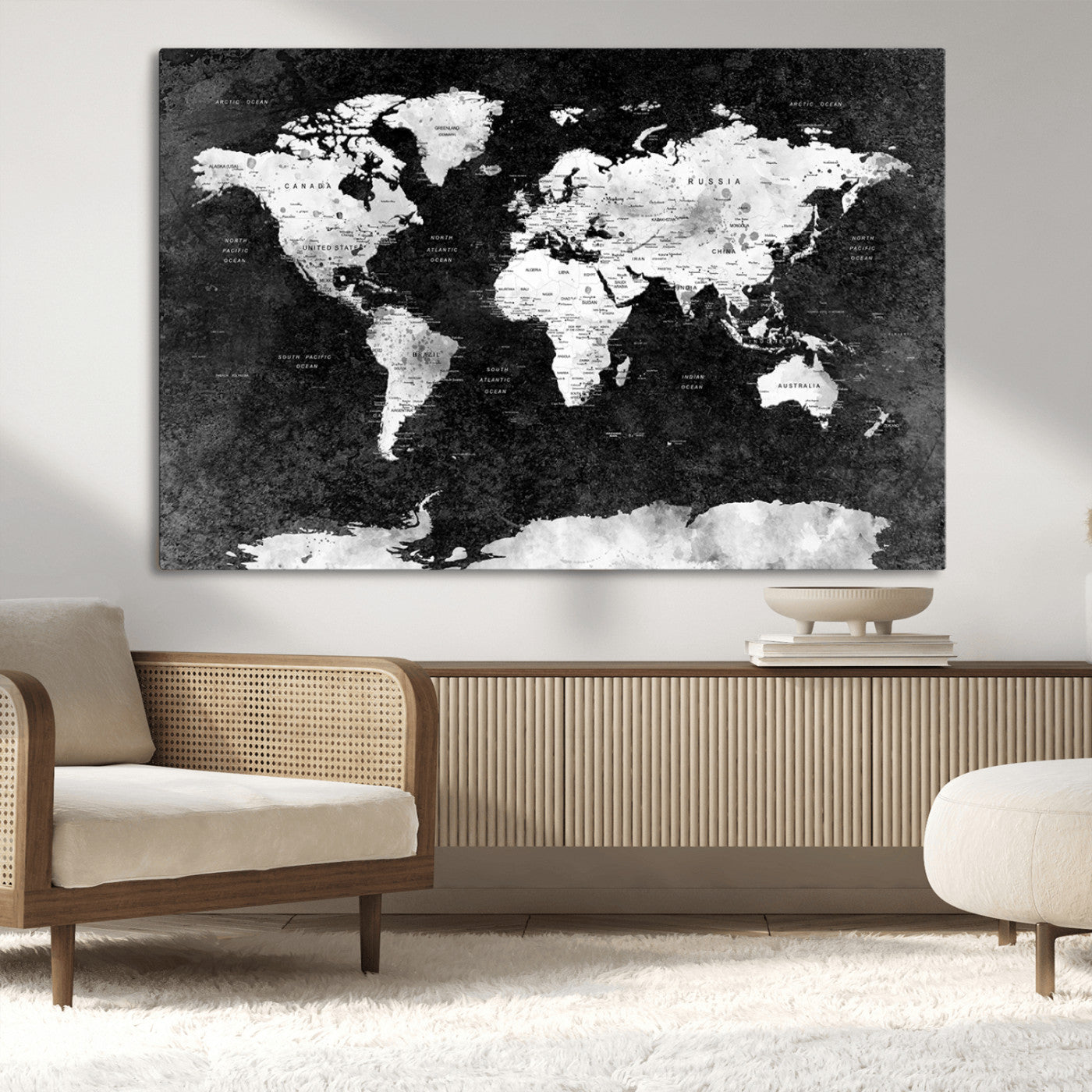 MGV-CV-36X24 - Push Pin World Map Canvas Print – Framed Wall Art for Couples to Track Their Travels – Anniversary