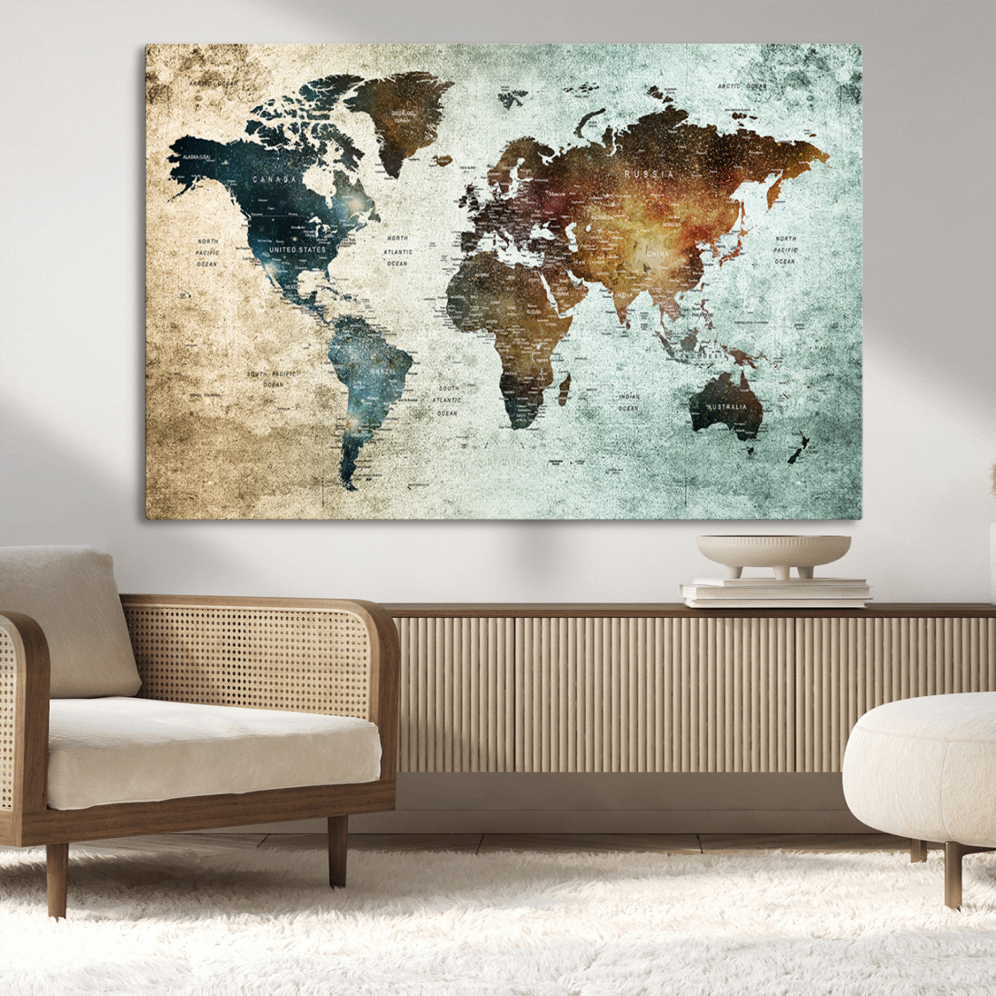 MGV-CV-36X24 - Push Pin World Map Canvas Print – Framed Wall Art for Couples to Track Their Travels – Anniversary