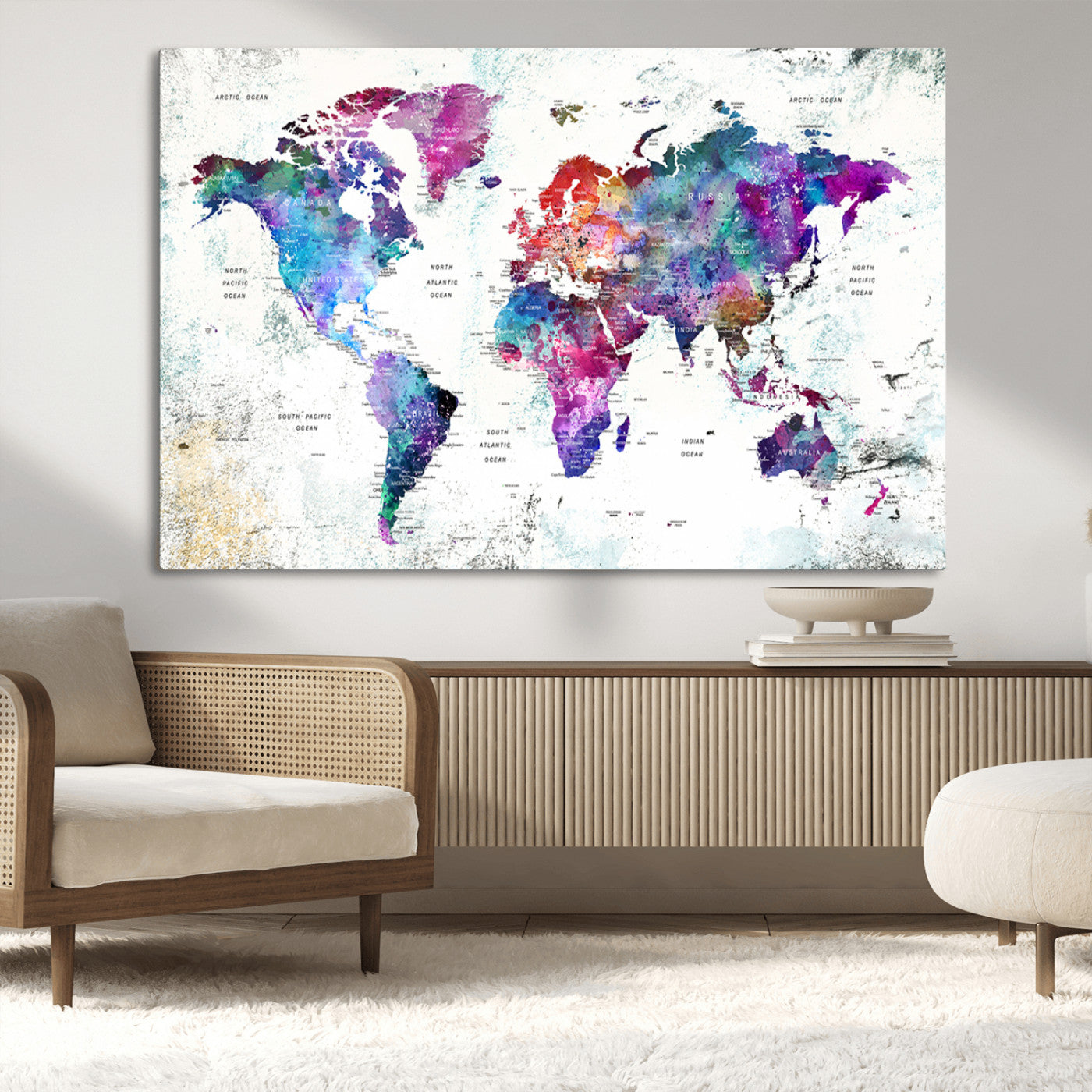 MGV-CV-36X24 - Push Pin World Map Canvas Print – Framed Wall Art for Couples to Track Their Travels – Anniversary