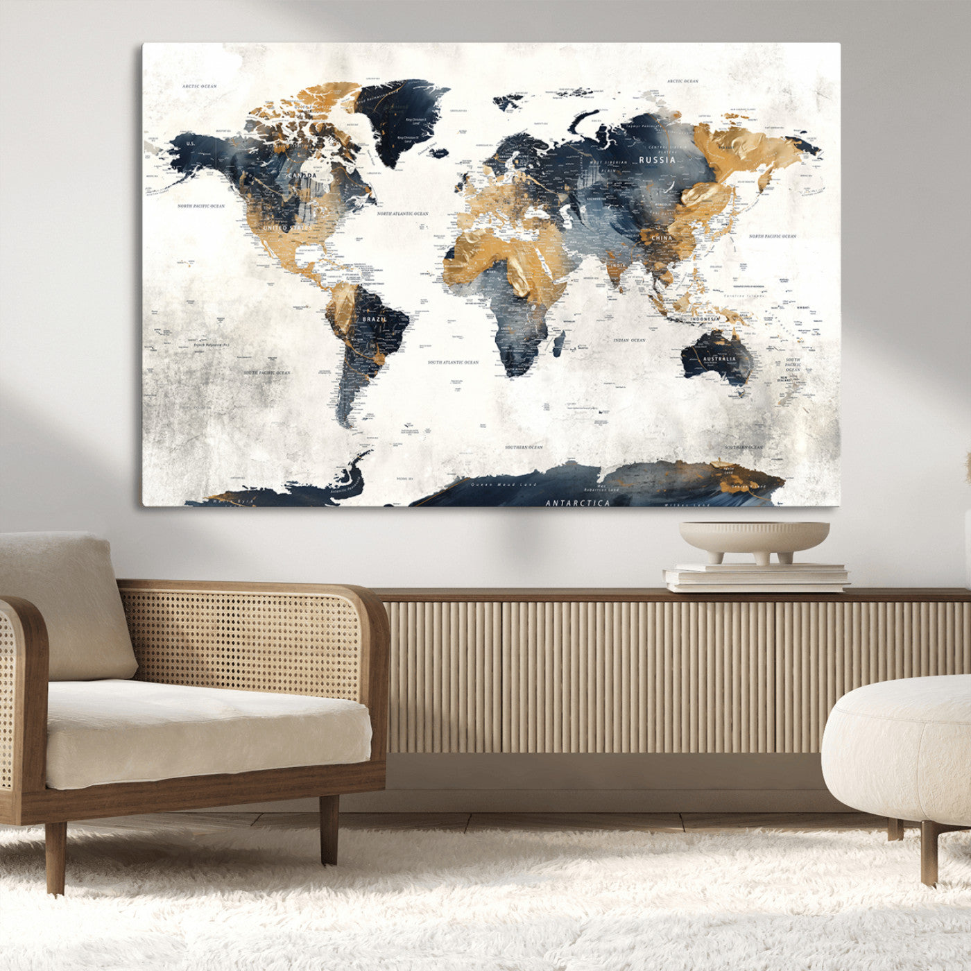 MGV-CV-36X24 - Push Pin World Map Canvas Print – Framed Wall Art for Couples to Track Their Travels – Anniversary