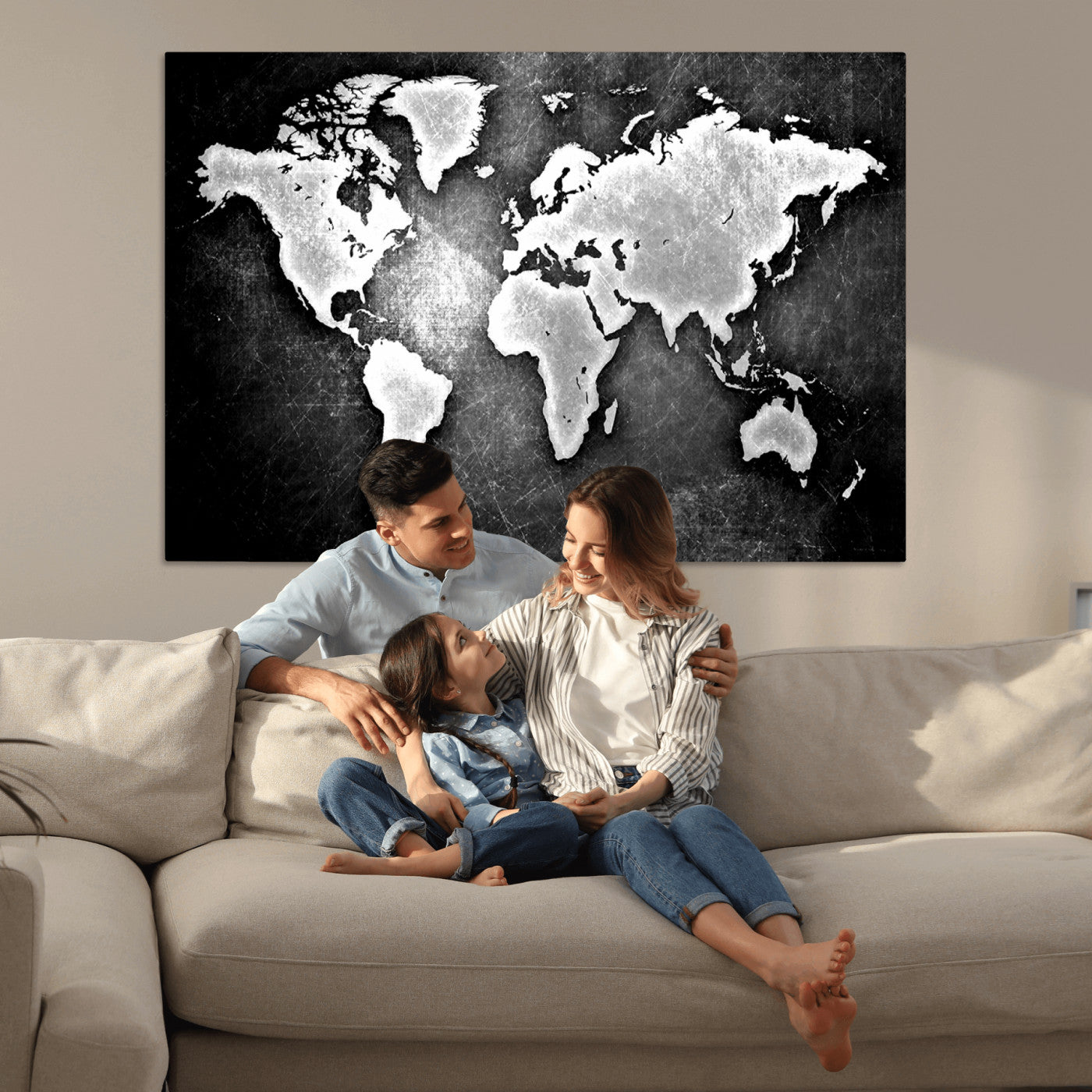 World Map Wall Art Canvas Print – Framed Wall Art for Anniversary Gift or Home Adventure Decor