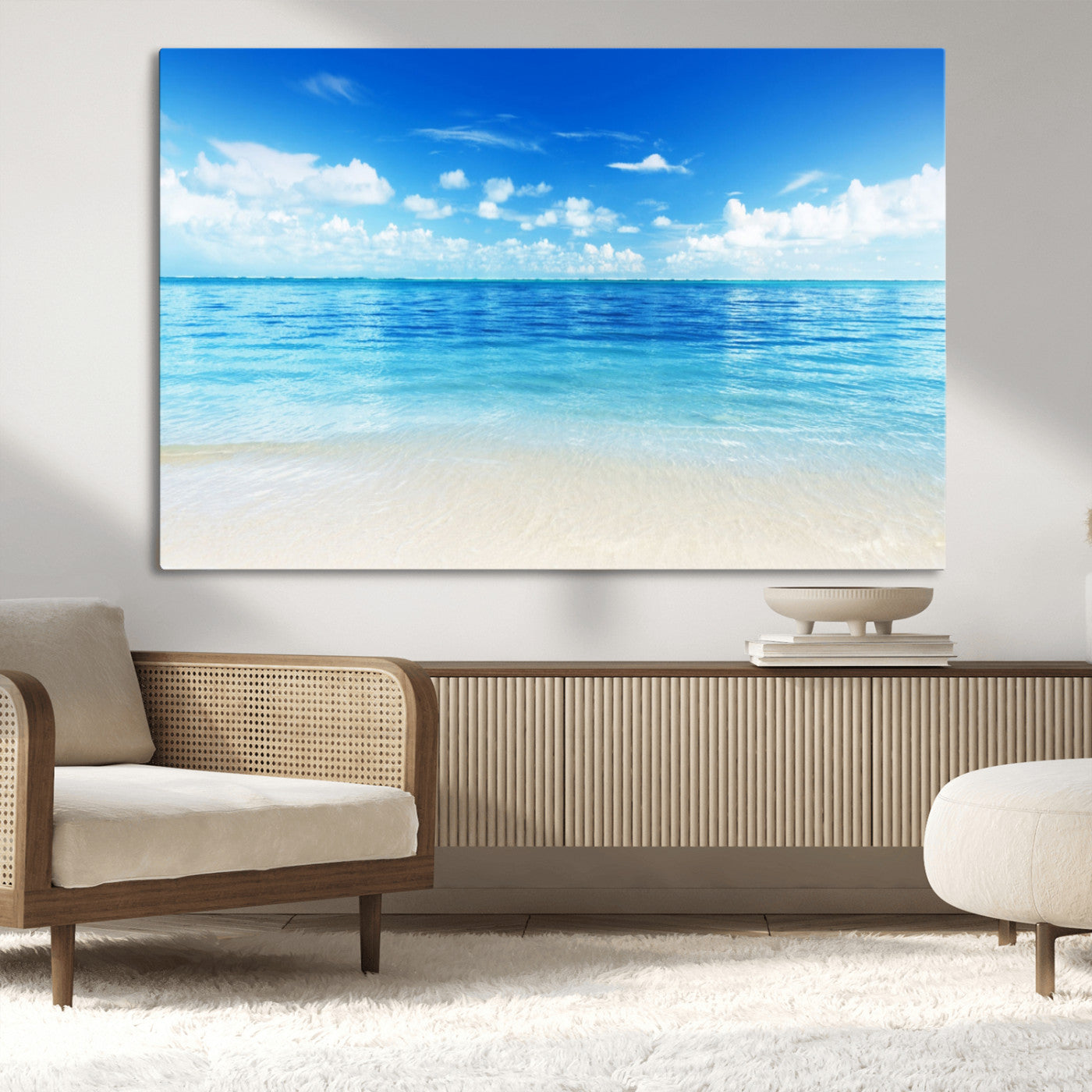 MGV-CV-36X24 - Beach Scene Canvas Wall Art Print – Tranquil Ocean Horizon and White Sand Beach Wall Decor for Home