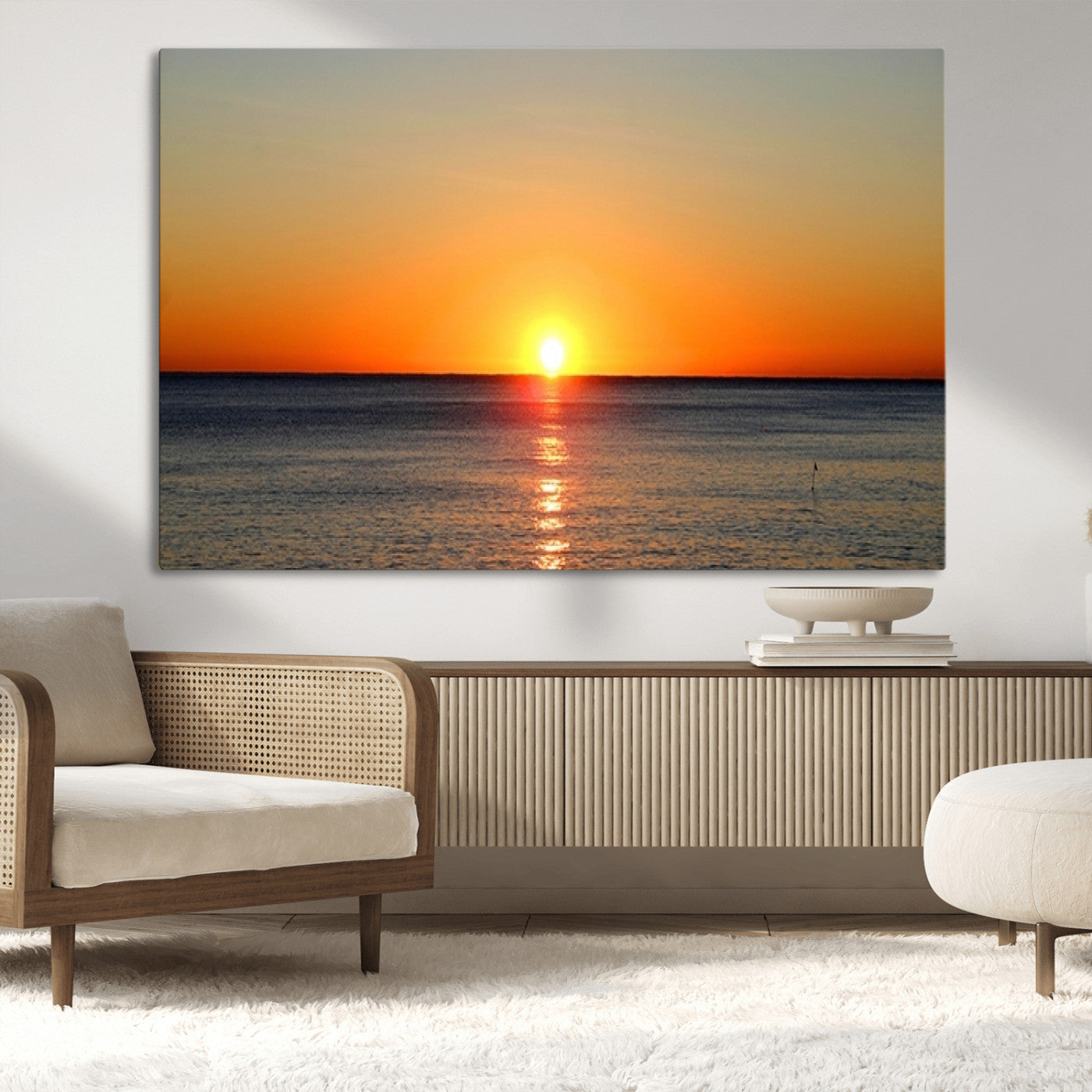 54676-MGV-CV-36X24-Golden Horizon Sunset Over Ocean Wall Art Canvas Print – Tropical Beach Canvas Wall Art – Giclee