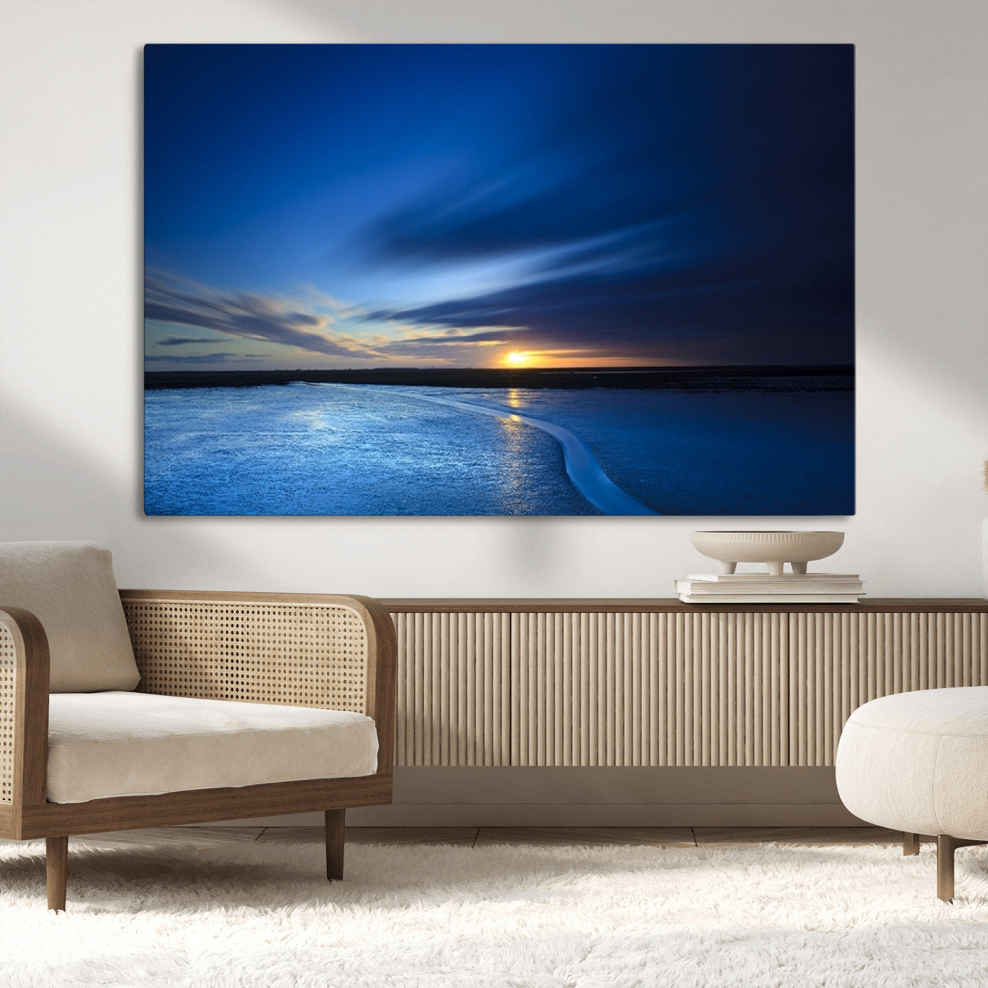MGV-CV-36X24 - Blue Sunset Ocean Canvas Wall Art Print – Serene Coastal Horizon Wall Decor for Home or Office –