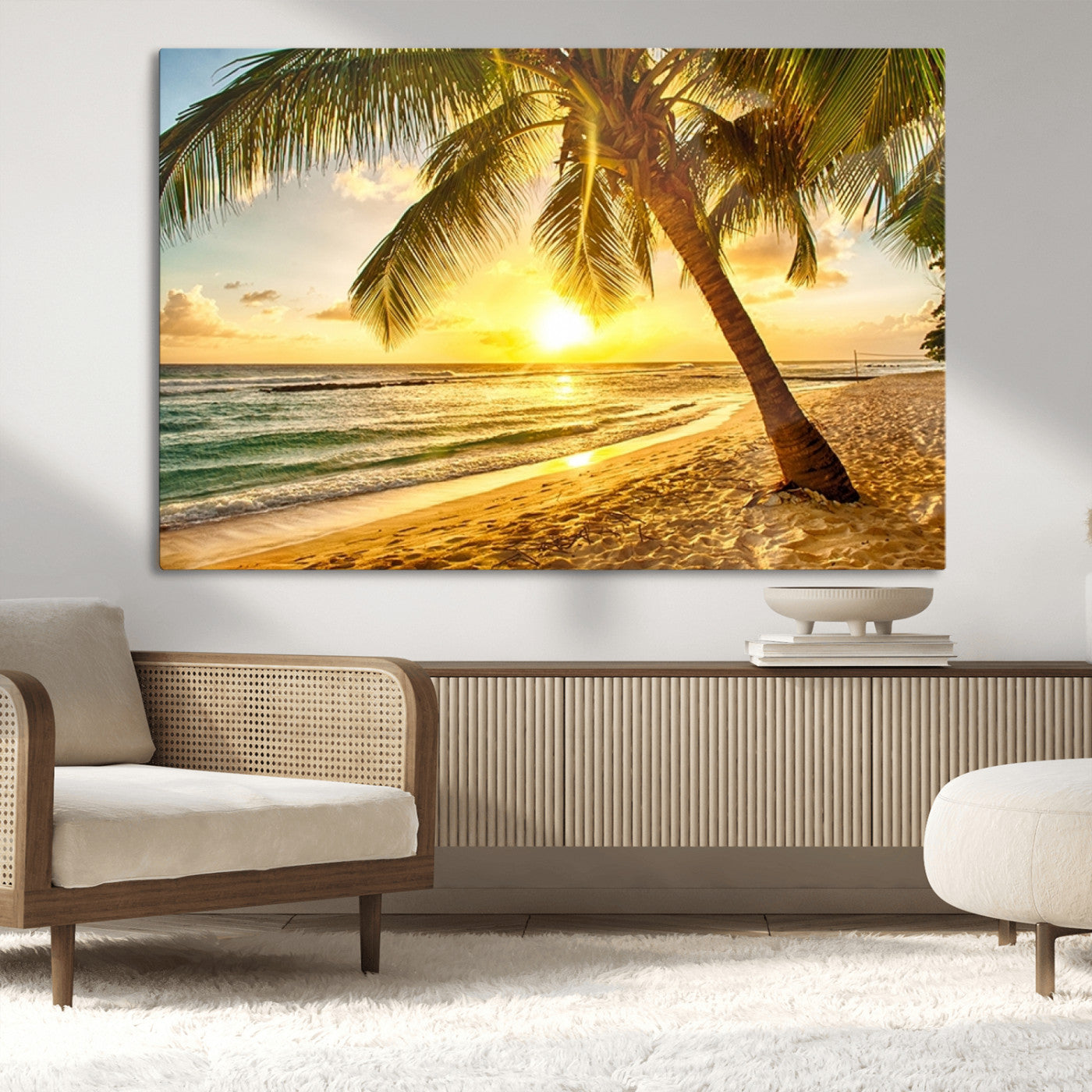 MGV-CV-36X24 - Beach Sunset Canvas Wall Art Print - Tropical Beach Canvas Wall Art Print – Vibrant Palm Trees and