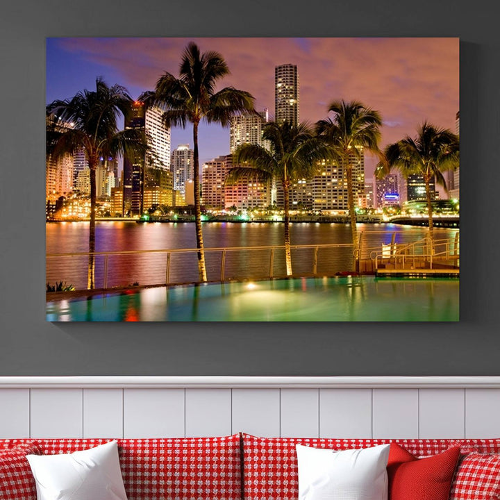 Wall Art MIAMI Canvas Print Miami Skyline with Palms