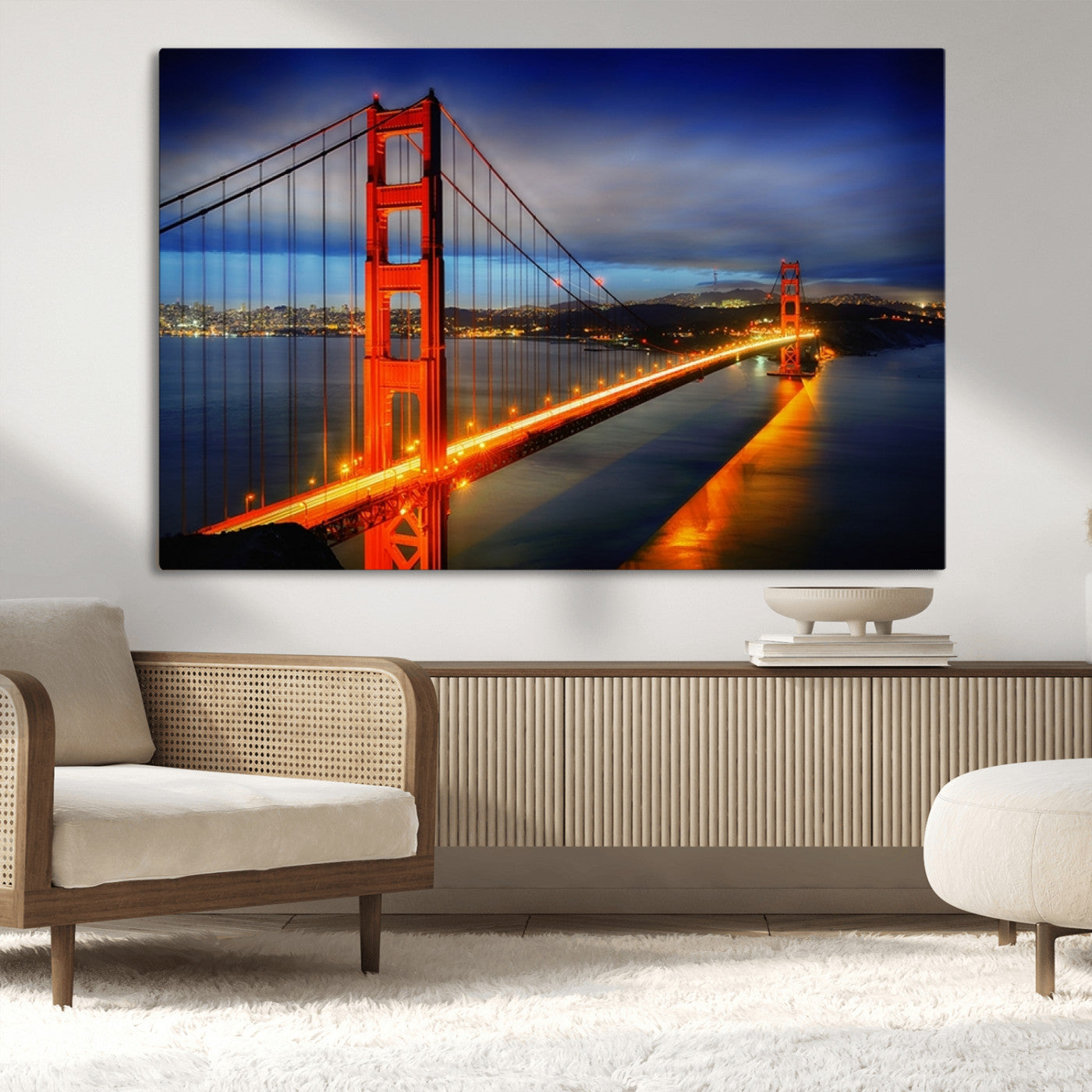MGV-CV-36X24 - Large Wall Art San Francisco Canvas Print - Wonderful Golden Gate Bridge at Twilight