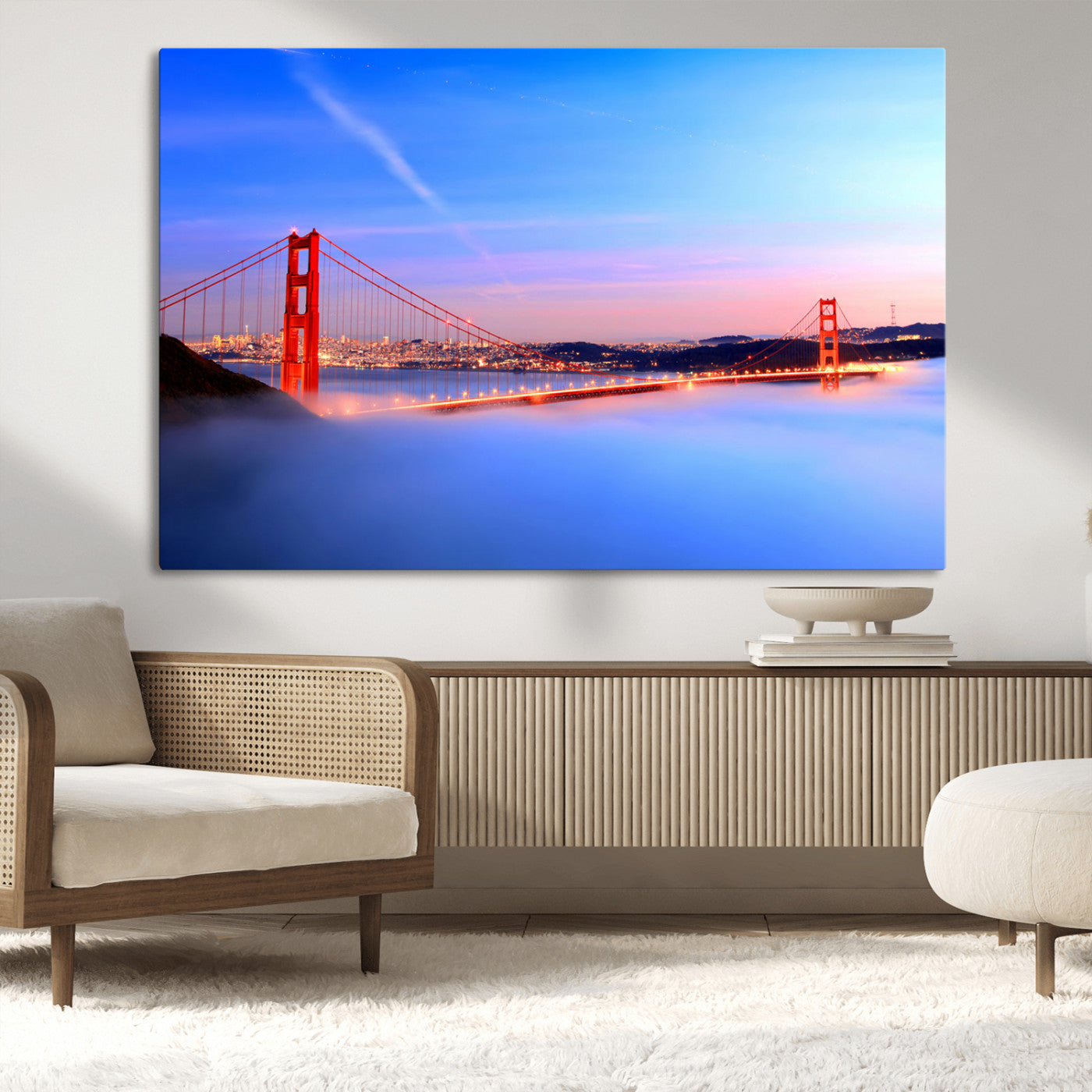 MGV-CV-36X24 - Large Wall Art San Francisco Canvas Print - Amazing Golden Gate Bridge in Fog
